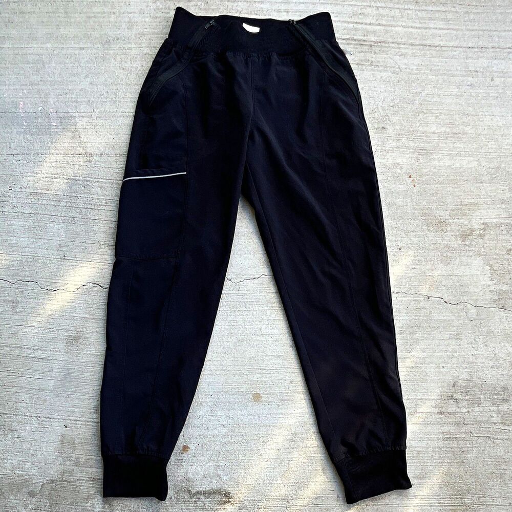Black Jogger Pants Womens XS Petite Pull On Elastic Waist Zip Pockets Athletic